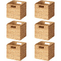 TACWILY 6 Pack Wicker Basket for Organizing, 10.5" Woven Water Hyacinth Storage Baskets with Handles, Large Cube Storage Bins for Shelves & Pantry, Natural
